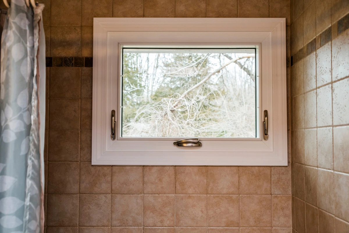 OKNA Awning Bathroom Window Brushed Nickel Hardware CT - SEVEN SUN CONNECTICUT