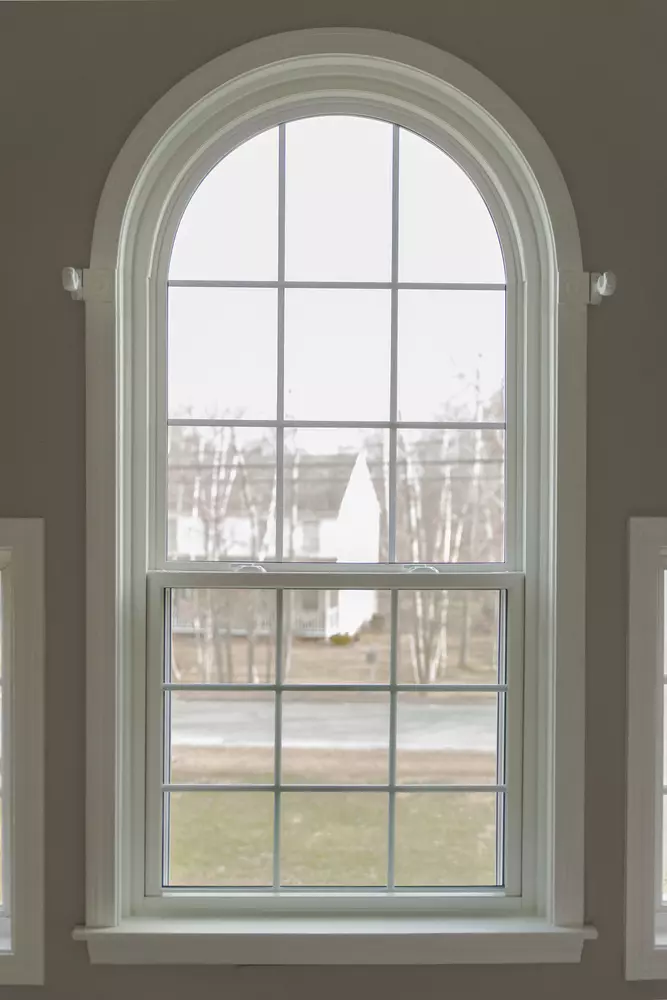 Alside Mezzo Double Hung With Fixed Half Round Top Full Colonial Grids Window - SEVEN SUN CONNECTICUT