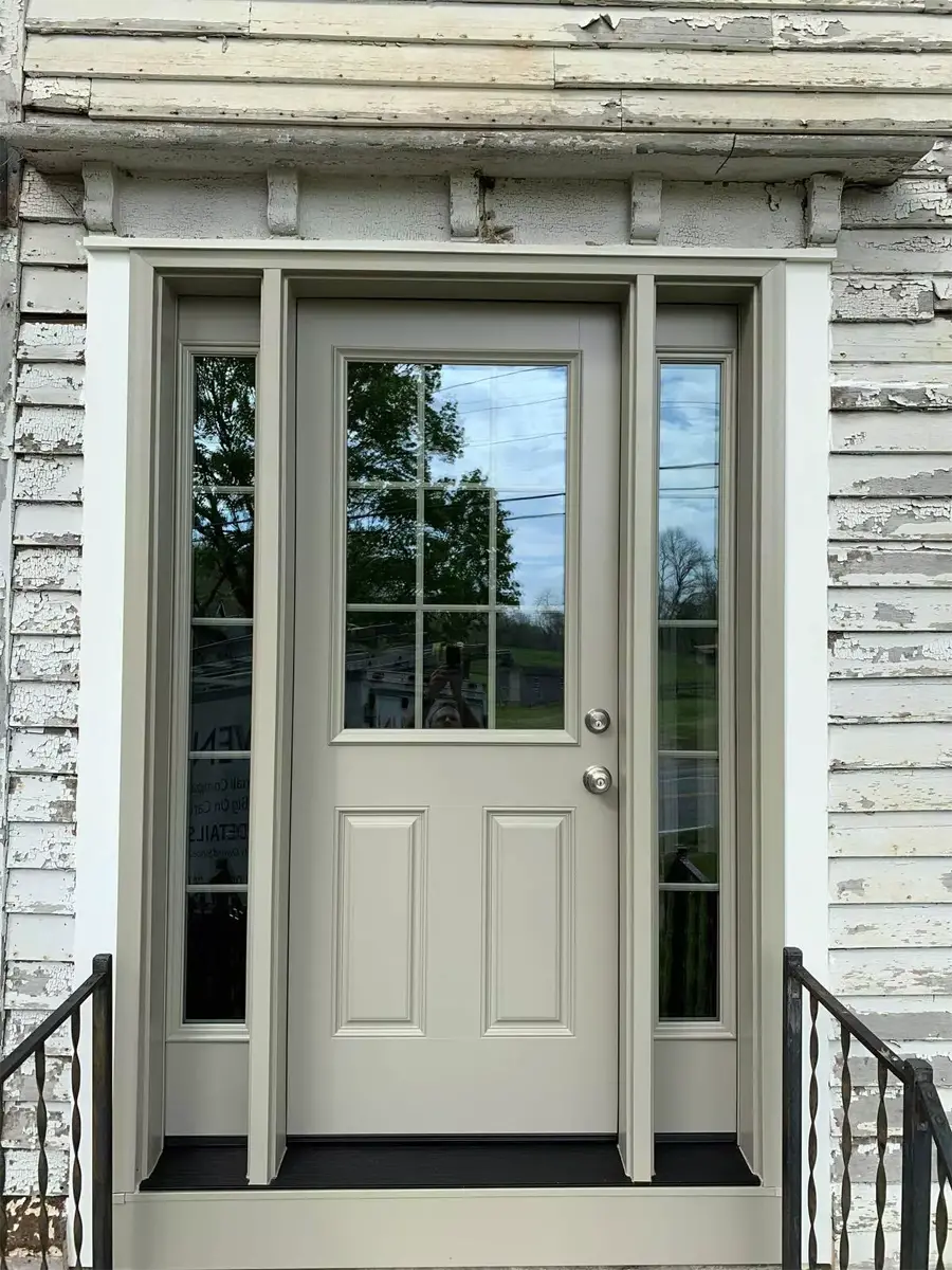 ProVia Heritage Fiberglass Smooth Entry Front Door Sidelites Sand Stone Color - CT SEVEN SUN
