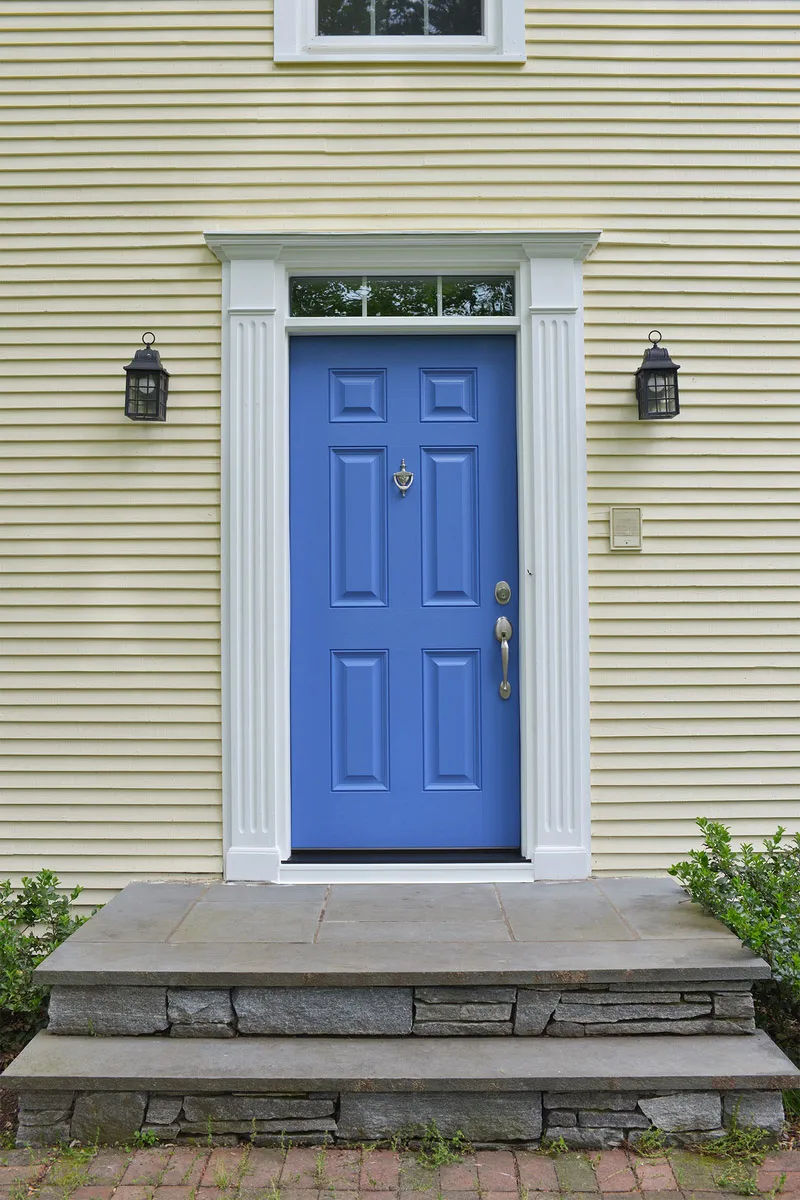 Full Wood Frame Front Entry Door Custom Blue Color - CT SEVEN SUN