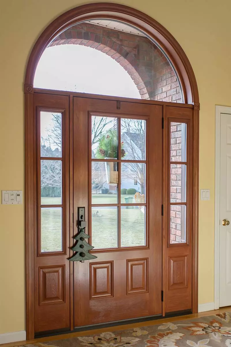 Entry Door With Sidelites And Half Round Top Toffee Stain - CT - SEVEN SUN