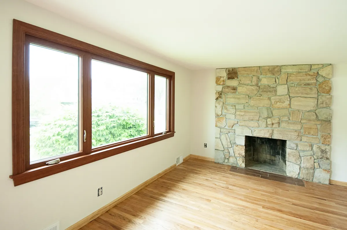 OKNA 3 lite casement Living Room Window With Cognac Interior Trim - SEVEN SUN CT