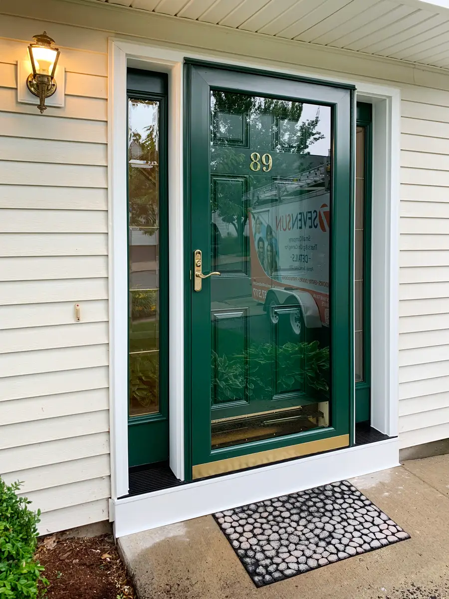 ProVia Front Entry Door with Sidelites in Forest Green Color - Connecticut SEVEN SUN