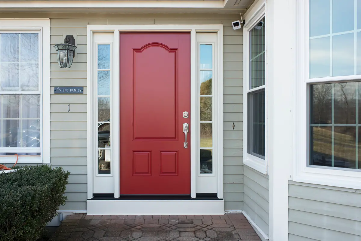 ProVia Front Entry Heritage Fiberglass Door In-Mountain Berry Red Finish - SEVEN SUN CT