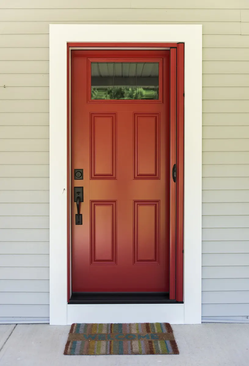 ProVia Front Entry Heritage Fiberglass Door In Vallis Red - Connecticut SEVEN SUN