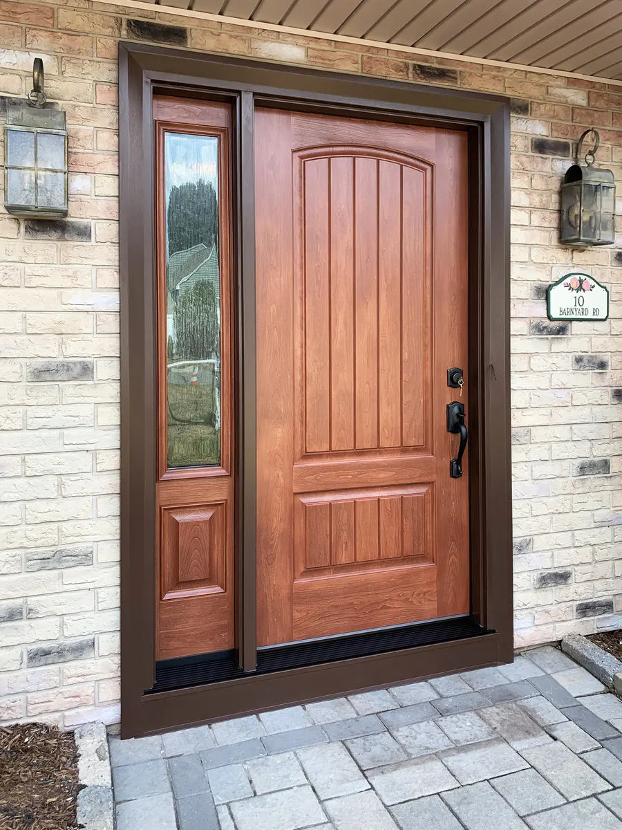 ProVia Front Entry Heritage Woodgrain Textured Fiberglass Door In Walnut Finish - Connecticut SEVEN SUN