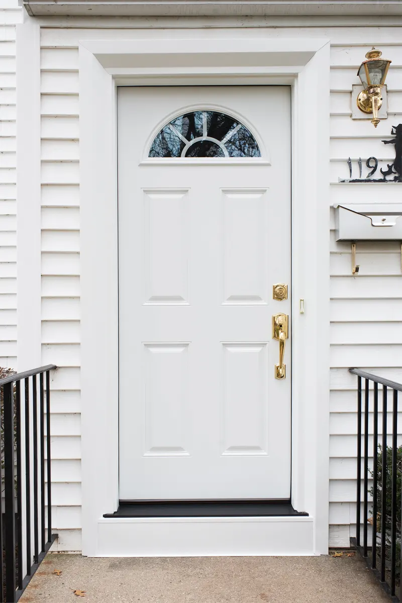 ProVia Heritage Fiberglass Side Door With Half Circle Opening In Snow Mist White Color - SEVEN SUN CT
