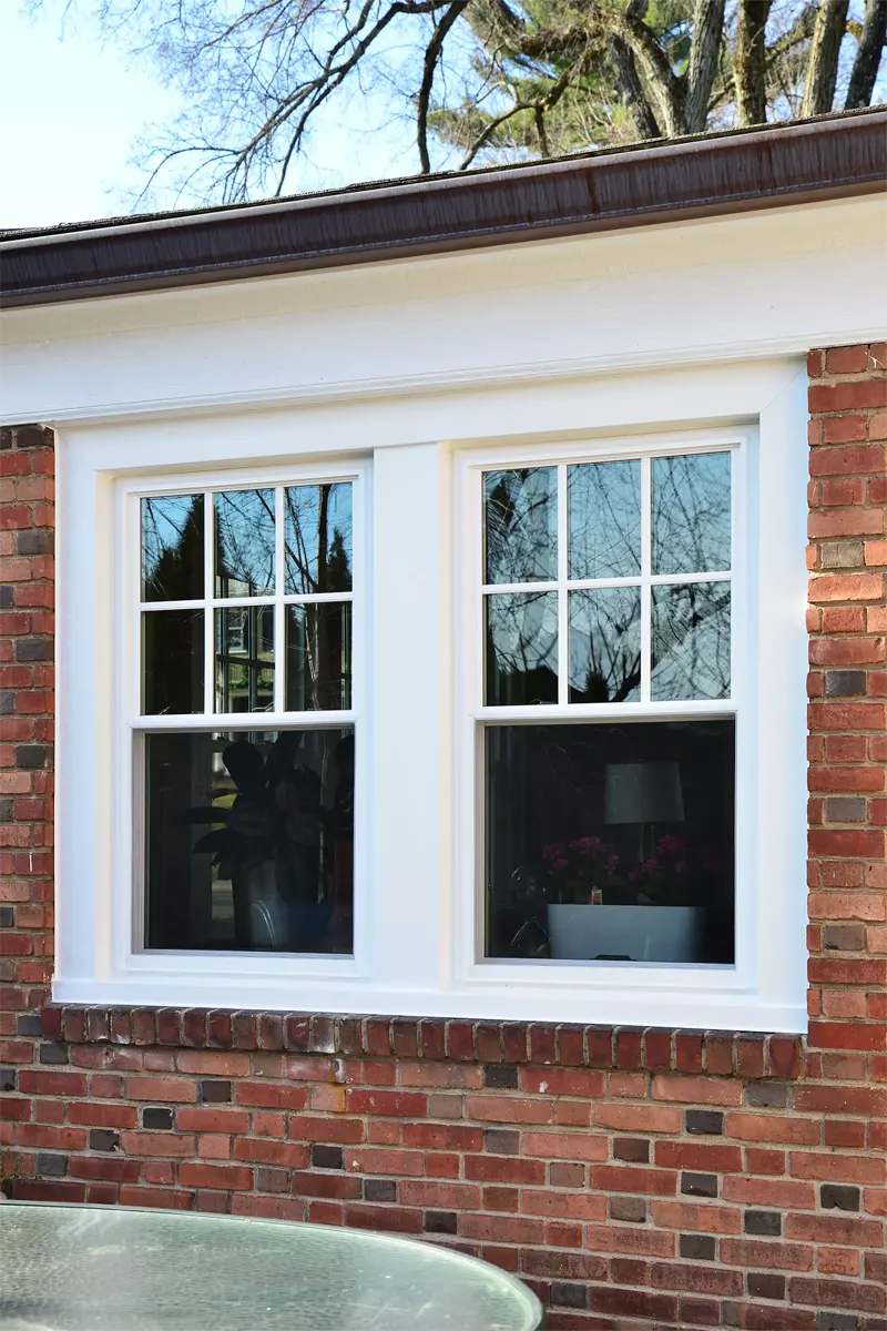 OKNA Enviro star 800DX Twin double-hung window with top colonial grids eurowhite color Seven Sun CT