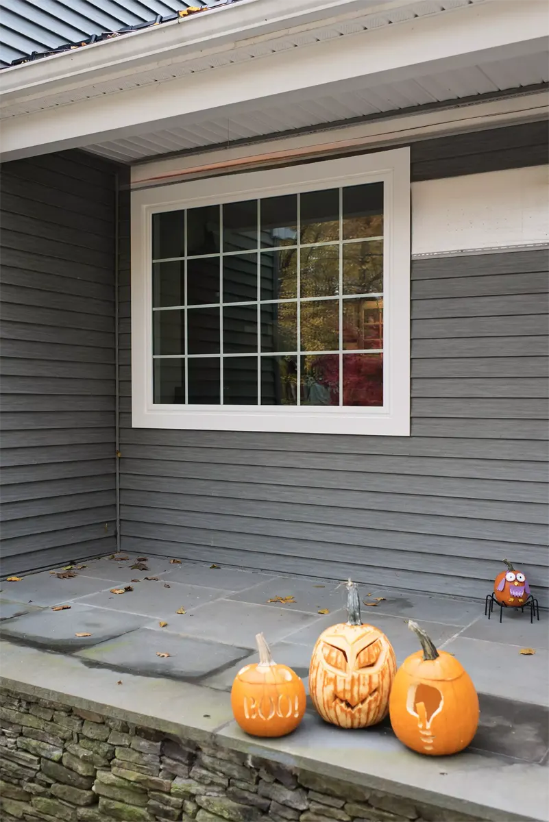 OKNA picture window wiht colonial grids and Azek exterior trim Seven Sun-CT