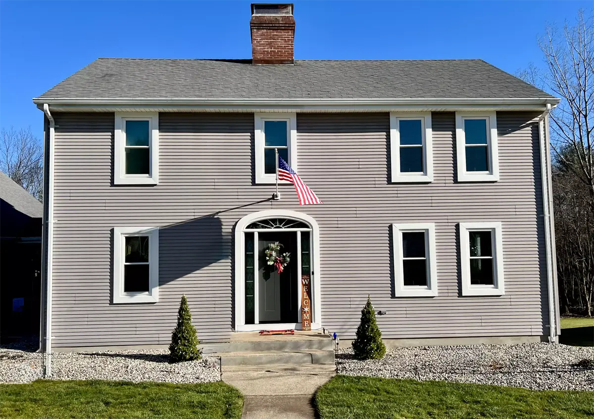 OKNA envirostar 800 replacement double-hung windows no grids white_pv aluminum trim provia signet and elipse transom nightfall exterior color Seven Sun Connecticut