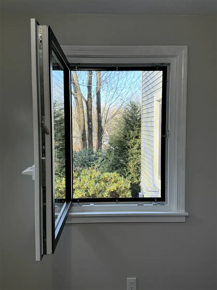 Tilt and turn window oknoplast pixel black open for cleaning Seven Sun CT