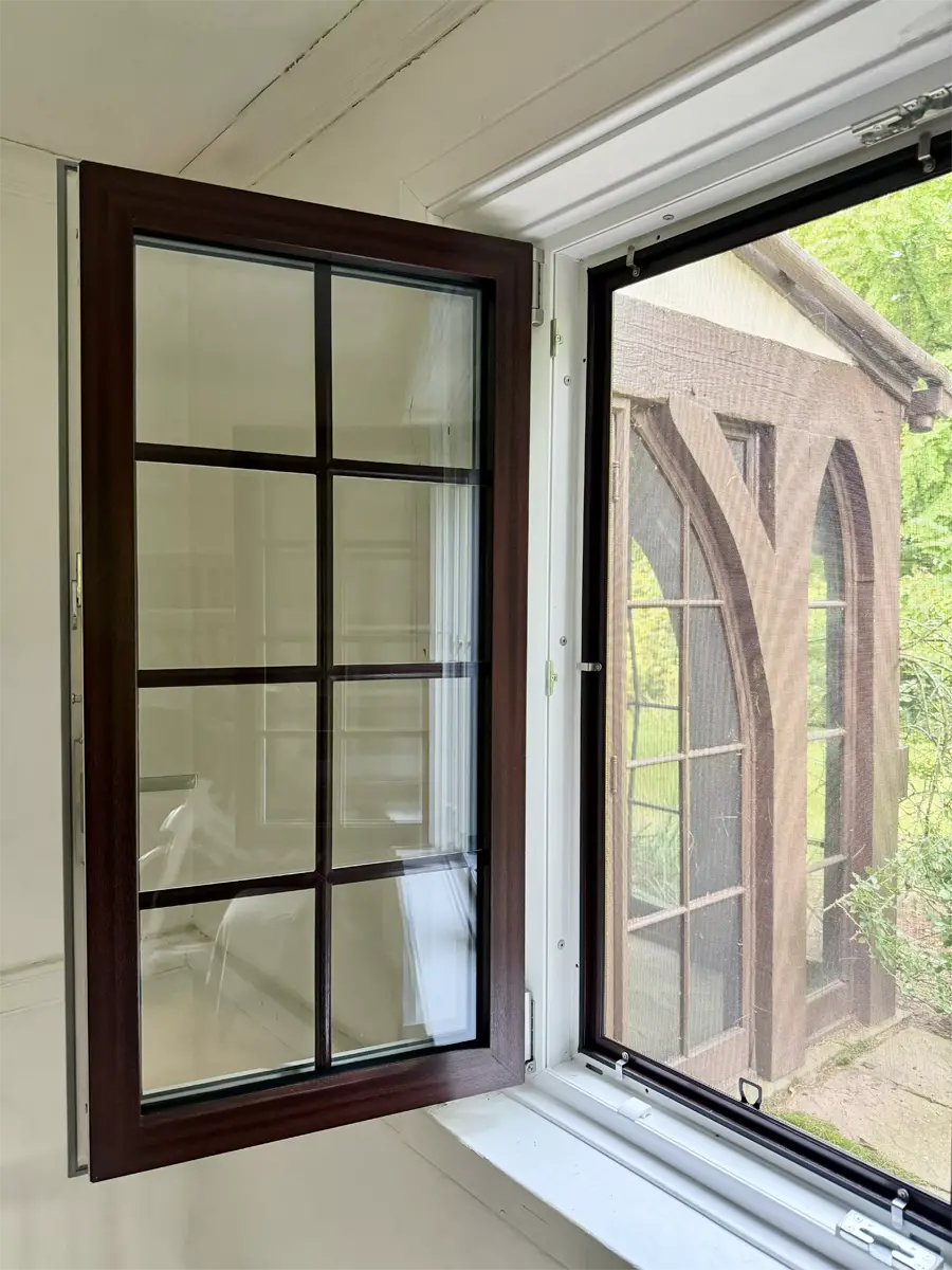 Tilt and Turn European Window in Mahogany Color_with Full Grids Seven Sun CT