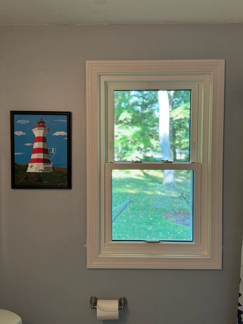 Bathroom window - double-hung window - brushed nickel hardware - Farmington CT