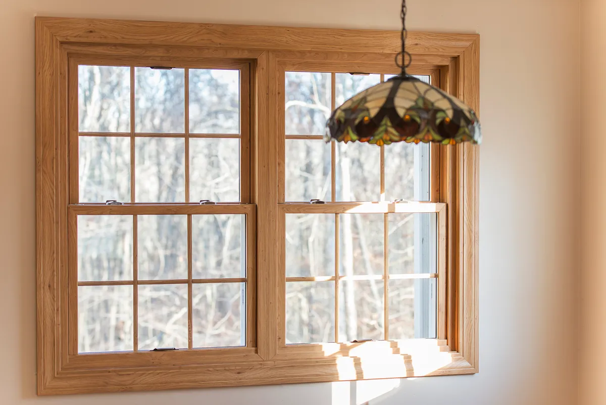 Dining room window - twin double-hung natural - Okna CT