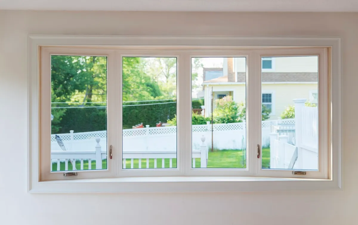 Living room window - 4-lite, bow brushed nickle hardware - Okna CT