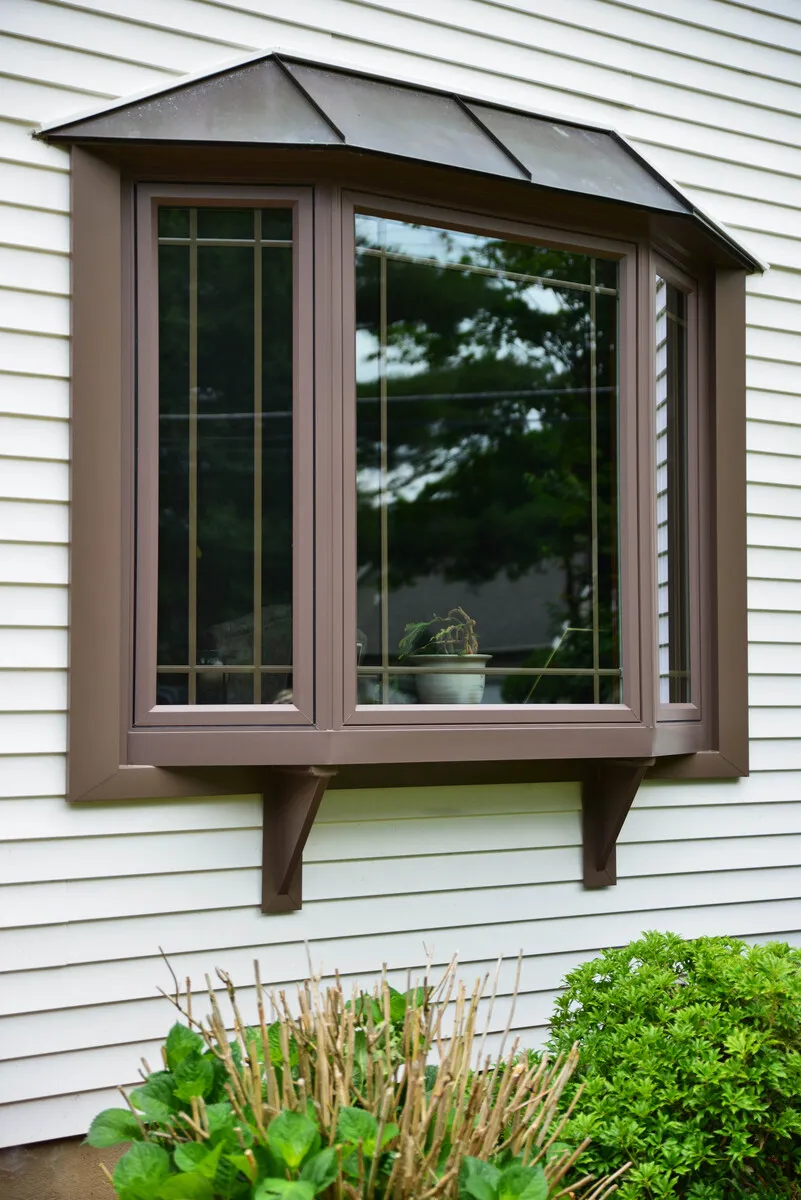 Living room window - bow window, dark brown exterior - Canton CT