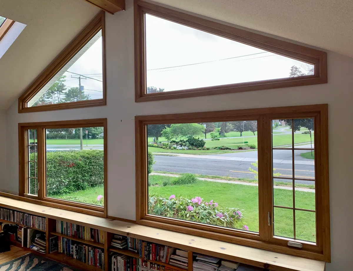 Living room window - special shape trapezoid casement picture window - West Hartford CT