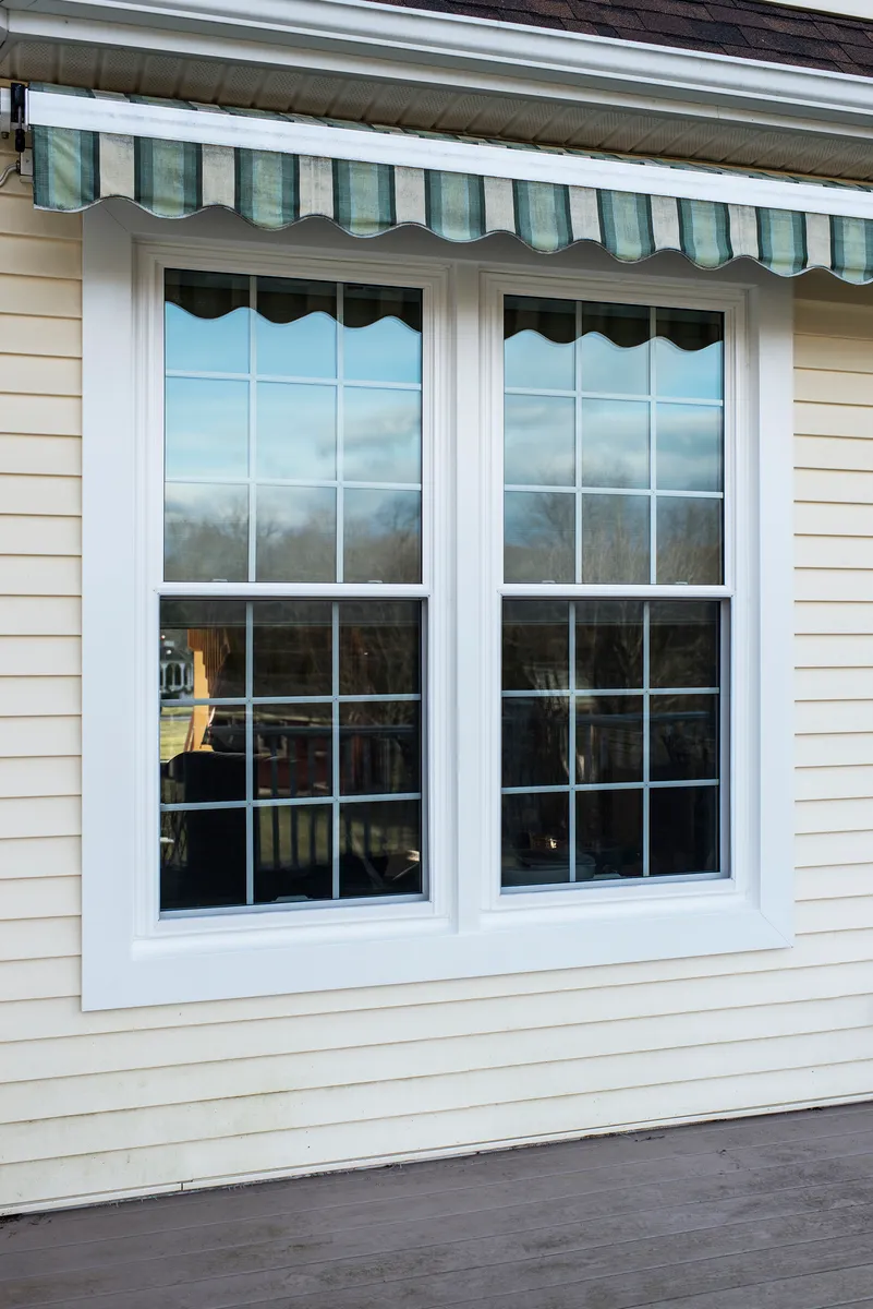 Living room window - twin double-hung window, full colonial grids CT